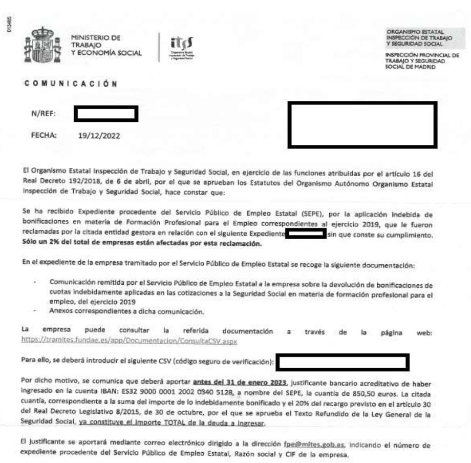 A carta inspección 2022